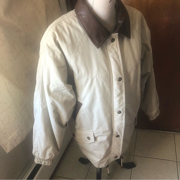 P.A. Originals Women's Sz S Barn Jacket Taupe w/Brown Faux Leather Trim Zip Up - Picture 4 of 15